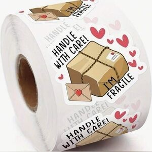 500 Handle with Care Package and Hearts Design Stickers